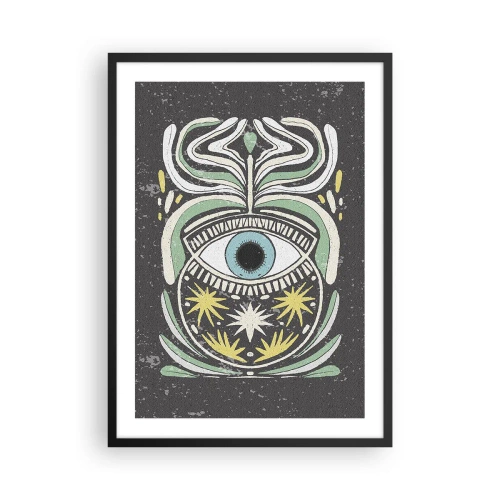 Poster in cornice nera - Un occhio simbolico circondato da motivi vegetali su uno sfondo scuro. - 50x70cm - Rituali tribali - Decorazione murale moderna per soggiorno e camera da letto ARTTOR