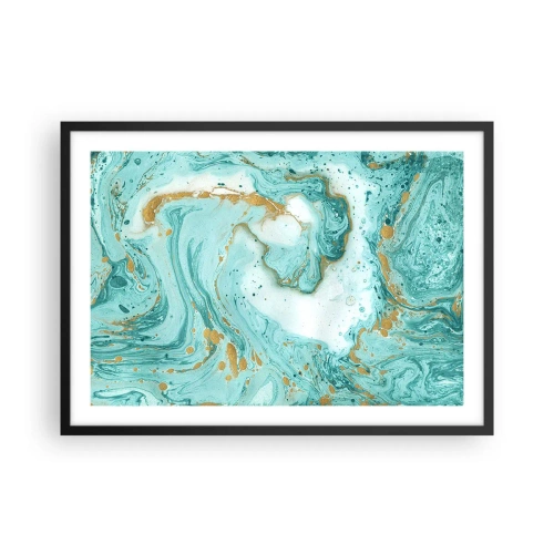 Poster in cornice nera - Marmo turchese con accenti dorati in una composizione astratta - 70x50cm - La grande onda del periodo Edo - Decorazione murale moderna per soggiorno e camera da letto ARTTOR