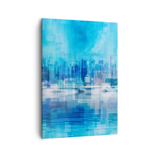 Quadro su tela - Stampe su Tela - Panorama urbano astratto nei toni del blu - 50x70cm - Immersi nel blu - Decorazione murale moderna per soggiorno e camera da letto ARTTOR