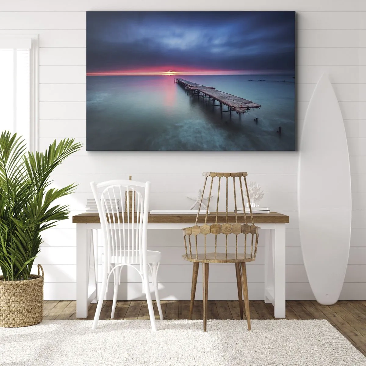 Quadro su tela - Stampe su Tela - Un molo di legno che conduce direttamente al mare al tramonto - 70x50cm - Tra il cielo e la terra - Decorazione murale moderna per soggiorno e camera da letto ARTTOR