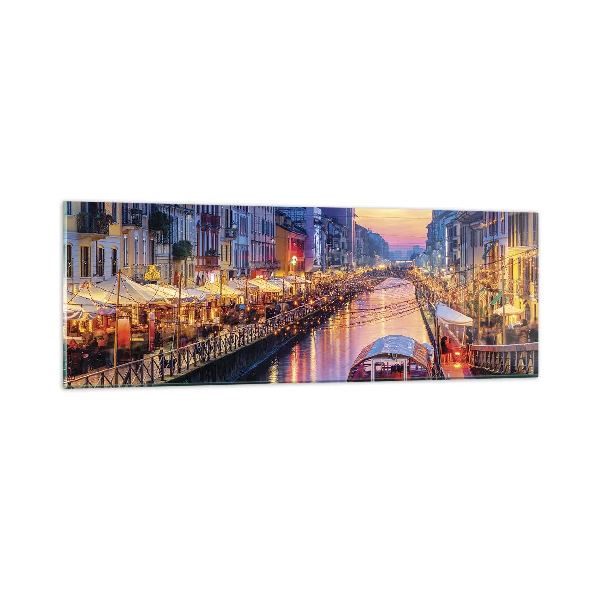 Quadro su vetro - Sera di luce e di divertimento - 90x30 cm