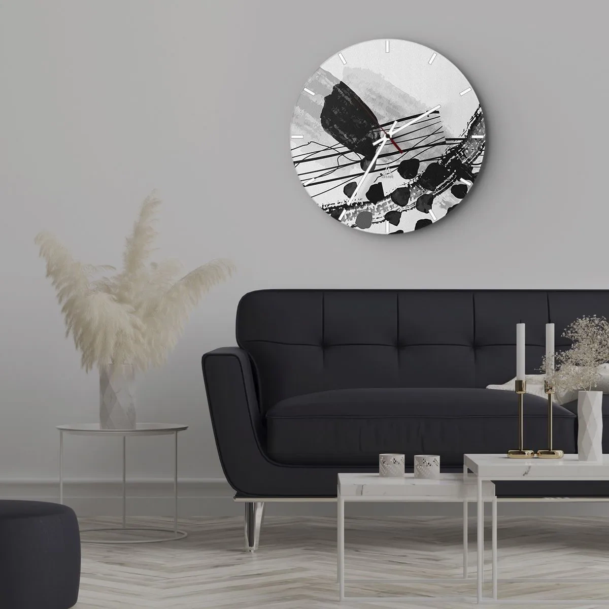 Orologio da parete - Orologio in Vetro - Forme e linee astratte in bianco e nero su uno sfondo chiaro - 30x30cm - Astrazione organica in bianco e nero - Decorazione murale moderna per soggiorno, cucina e camera da letto ARTTOR