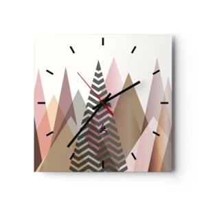 Orologio da parete - Orologio in Vetro - Montagne geometriche colorate in tonalità pastello - 30x30cm - Vista piramidale - Decorazione murale moderna per soggiorno e camera da letto ARTTOR