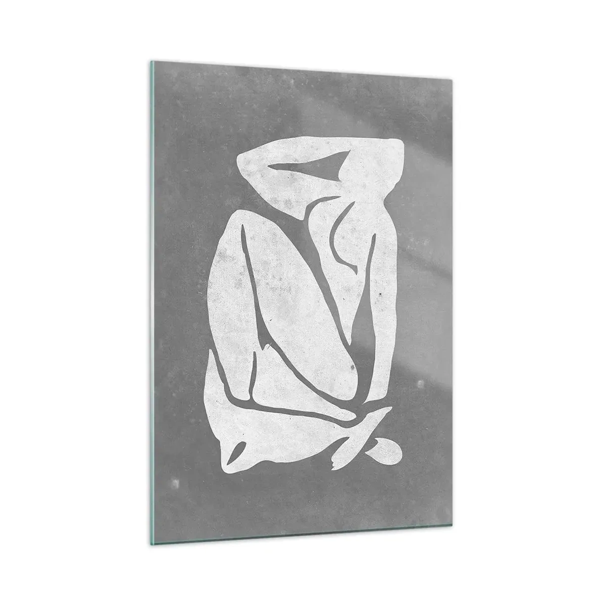 Quadro su vetro - Una silhouette minimalista di una donna su uno sfondo grigio - 50x70cm - Pensierosa - Decorazione murale moderna per soggiorno e camera da letto ARTTOR