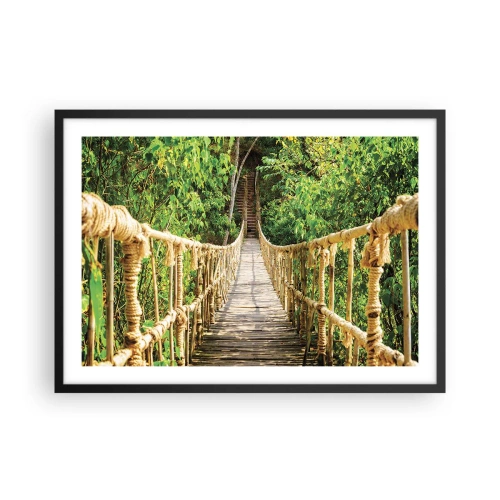 Poster in cornice nera - Un ponte sospeso in una foresta tropicale ricca di vegetazione - 70x50cm - Sospeso nel verde - Decorazione murale moderna per soggiorno e camera da letto ARTTOR
