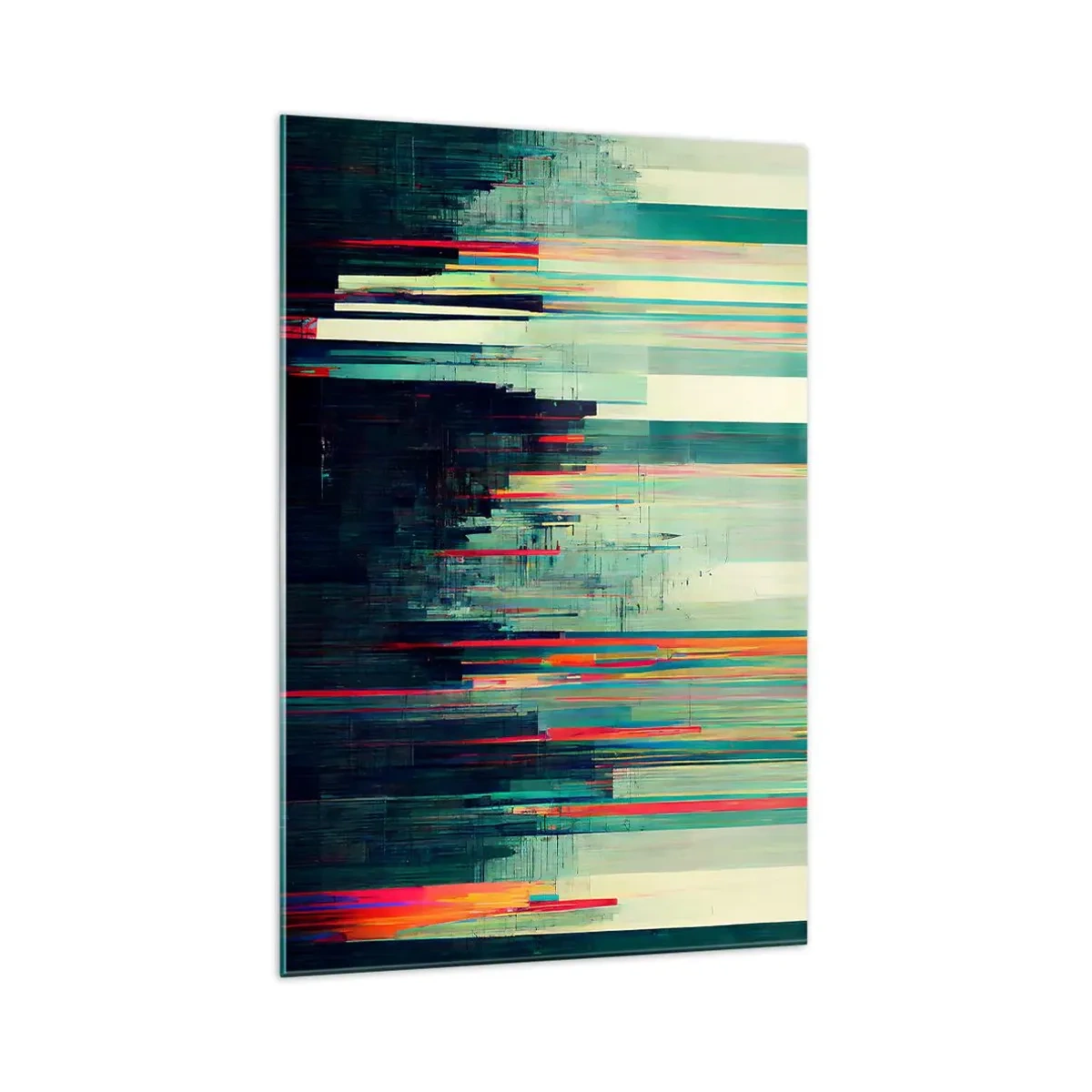 Quadro su vetro - Astrazione con linee verticali e skyline della città - 70x100cm - Città futuristica - Decorazione murale moderna per soggiorno e camera da letto ARTTOR