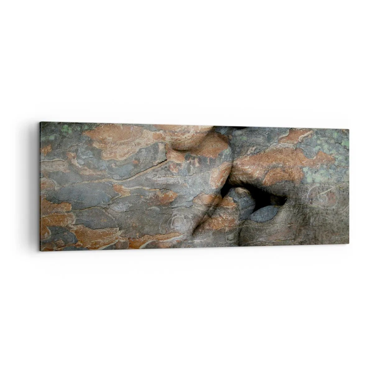 Quadro su tela - Stampe su Tela - Un motivo artistico di un volto scolpito nella roccia con un effetto di texture naturale. - 140x50cm - Insieme per sempre - Decorazione murale moderna per soggiorno e camera da letto ARTTOR