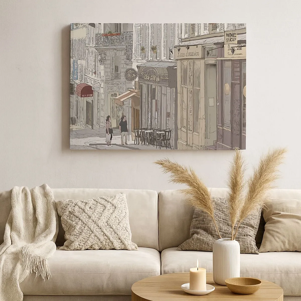 Quadro su tela - Stampe su Tela - Illustrazione di una strada cittadina con caffè e negozi - 70x50cm - Gioie cittadine - Decorazione murale moderna per soggiorno e camera da letto ARTTOR