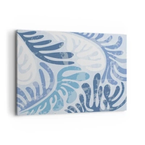 Quadro su tela - Stampe su Tela - Forme astratte nelle tonalità del blu su sfondo bianco - 100x70cm - Felci blu - Decorazione murale moderna per soggiorno e camera da letto ARTTOR