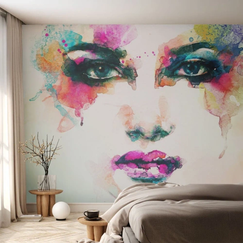 Fotomurali Autoadesivo Deluxe Sticker - Un ritratto dipinto dall'arcobaleno - Astrazione, Volto di donna, Pezzo - 100x70 cm