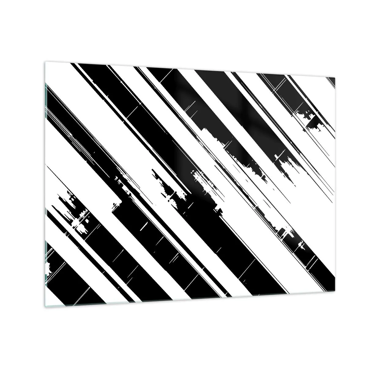 Quadro su vetro - Strisce dinamiche bianche e nere con effetto invecchiato - 70x50cm - Composizione intensa e dinamica - Decorazione murale moderna per soggiorno e camera da letto ARTTOR