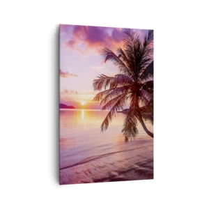 Quadro su tela - Stampe su Tela - Spiaggia tropicale con palme al tramonto - 80x120cm - Beatitudine a perdita d'occhio - Decorazione murale moderna per soggiorno e camera da letto ARTTOR