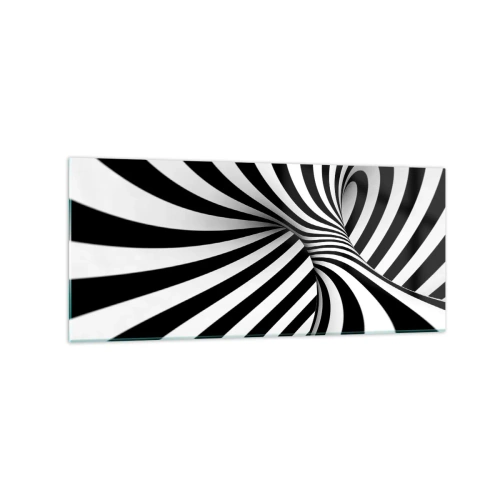 Quadro su vetro - Tunnel astratto con strisce a spirale bianche e nere - 120x50cm - Composizione: spazio danzante - Decorazione murale moderna per soggiorno e camera da letto ARTTOR