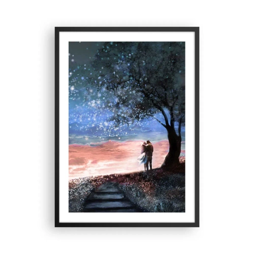 Poster in cornice nera - Una coppia sotto un albero alla luce delle stelle e in un paesaggio pittoresco - 50x70cm - Lo spettacolo delle stelle - Decorazione murale moderna per soggiorno e camera da letto ARTTOR