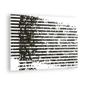 Quadro su vetro - Linee orizzontali in bianco e nero con effetti di rumore e abrasione - 70x50cm - Ritmo e rumore - Decorazione murale moderna per soggiorno e camera da letto ARTTOR