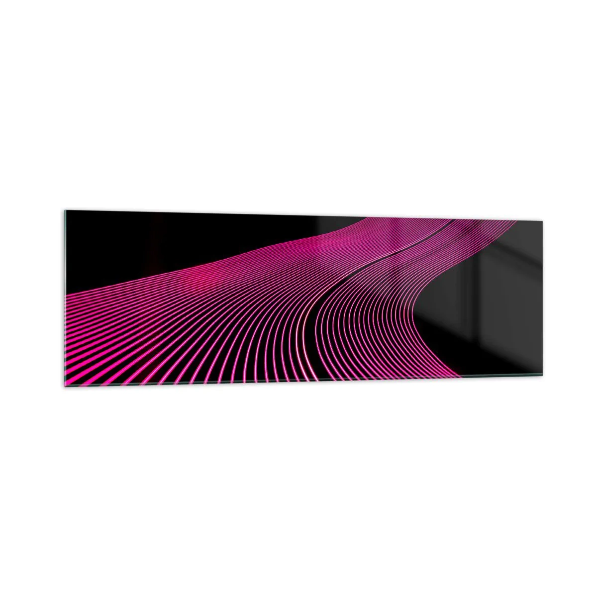 Quadro su vetro - Linee futuristiche nei toni del rosa su sfondo nero - 160x50cm - Il viale della luce - Decorazione murale moderna per soggiorno e camera da letto ARTTOR
