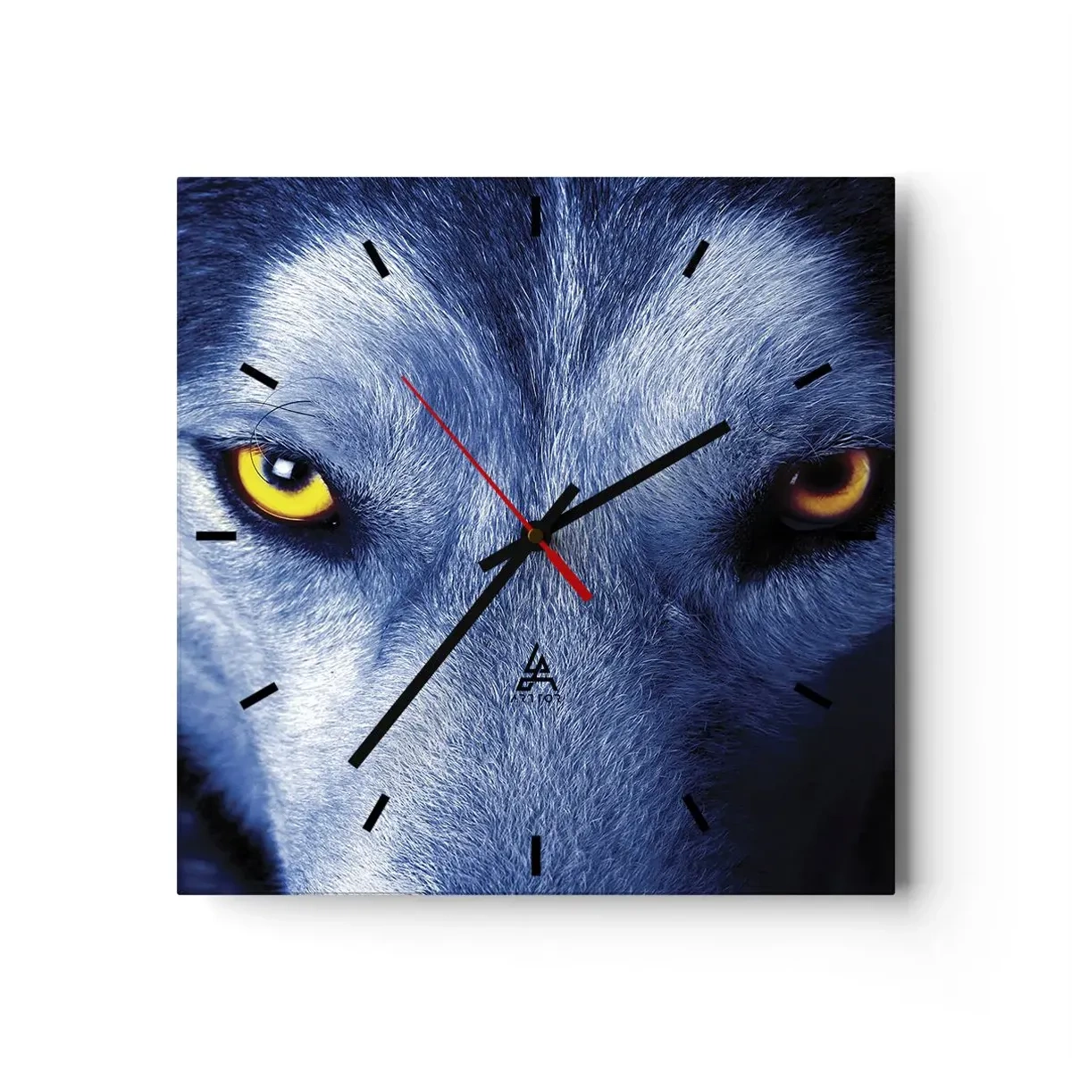 Orologio da parete - Orologio in Vetro - Primo piano dello sguardo intenso di un lupo su uno sfondo scuro - 30x30cm - Sguardo ipnotico - Decorazione murale moderna per soggiorno e camera da letto ARTTOR