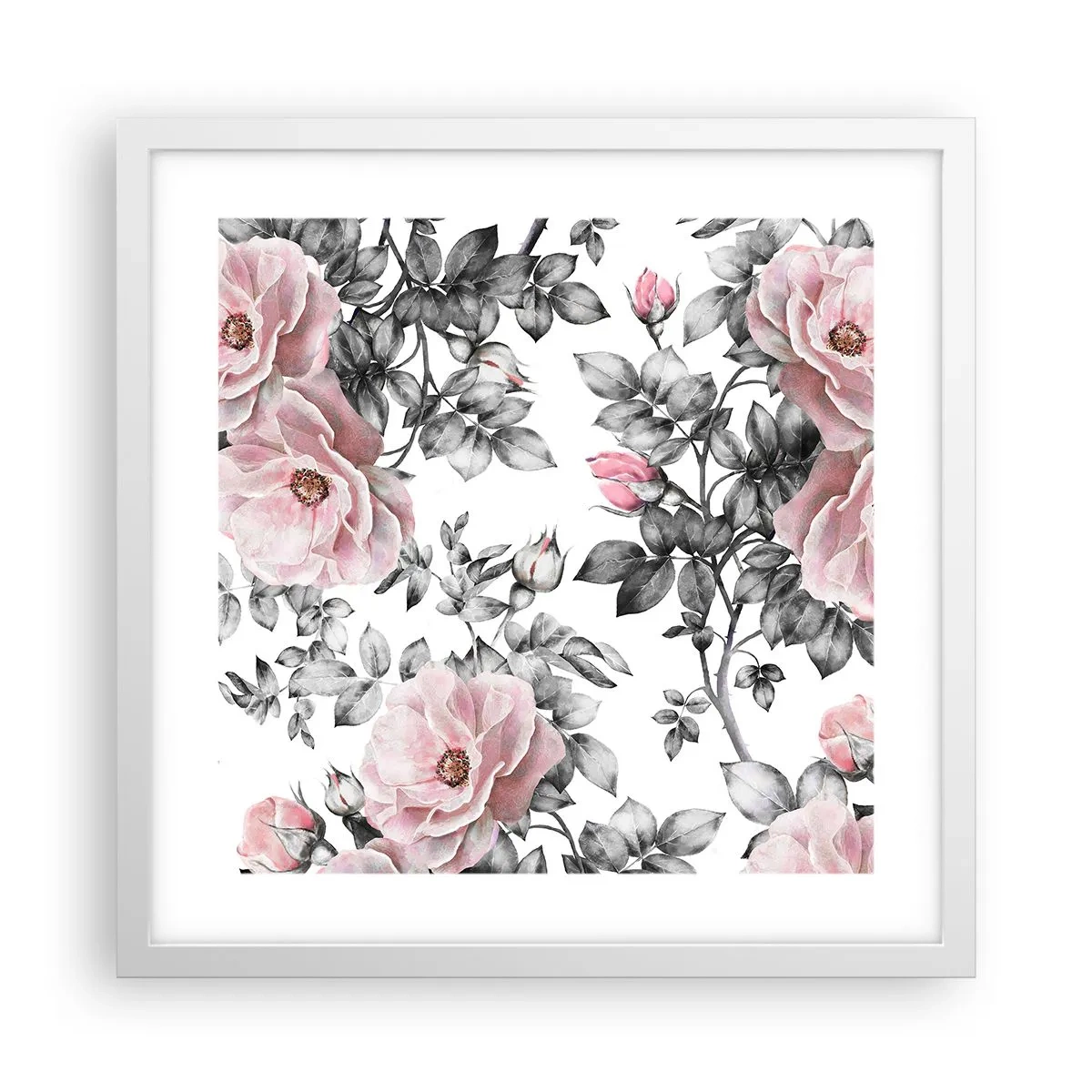 Poster in cornice bianca - Perdersi tra le rose - 40x40 cm