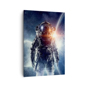 Quadro su tela - Stampe su Tela - Astronauta sullo sfondo dello spazio e del pianeta Terra - 70x100cm - Avventura nello spazio - Decorazione murale moderna per soggiorno e camera da letto ARTTOR