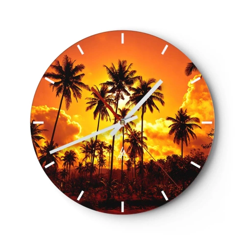 Orologio da parete - Orologio in Vetro - Palme sullo sfondo del sole al tramonto - 30x30cm - Bruciano i monti, bruciano i boschi - Decorazione murale moderna per soggiorno, cucina e camera da letto ARTTOR