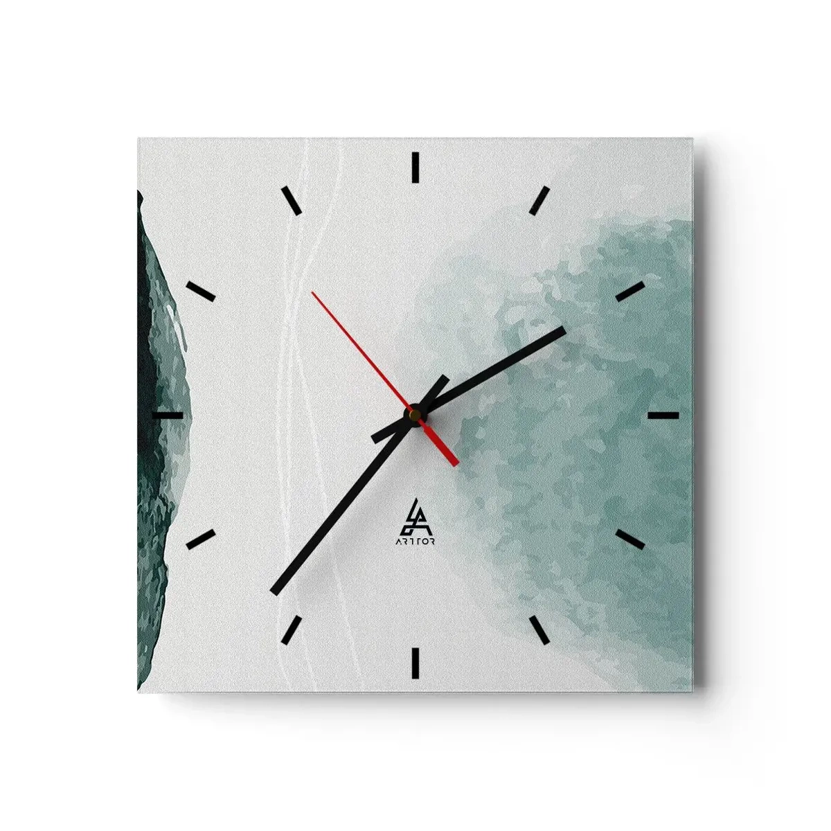 Orologio da parete - Orologio in Vetro - Una delicata composizione astratta nelle tonalità del verde, con forme delicate su uno sfondo chiaro. - 30x30cm - Incontro con la nebbia - Decorazione murale moderna per soggiorno e camera da letto ARTTOR