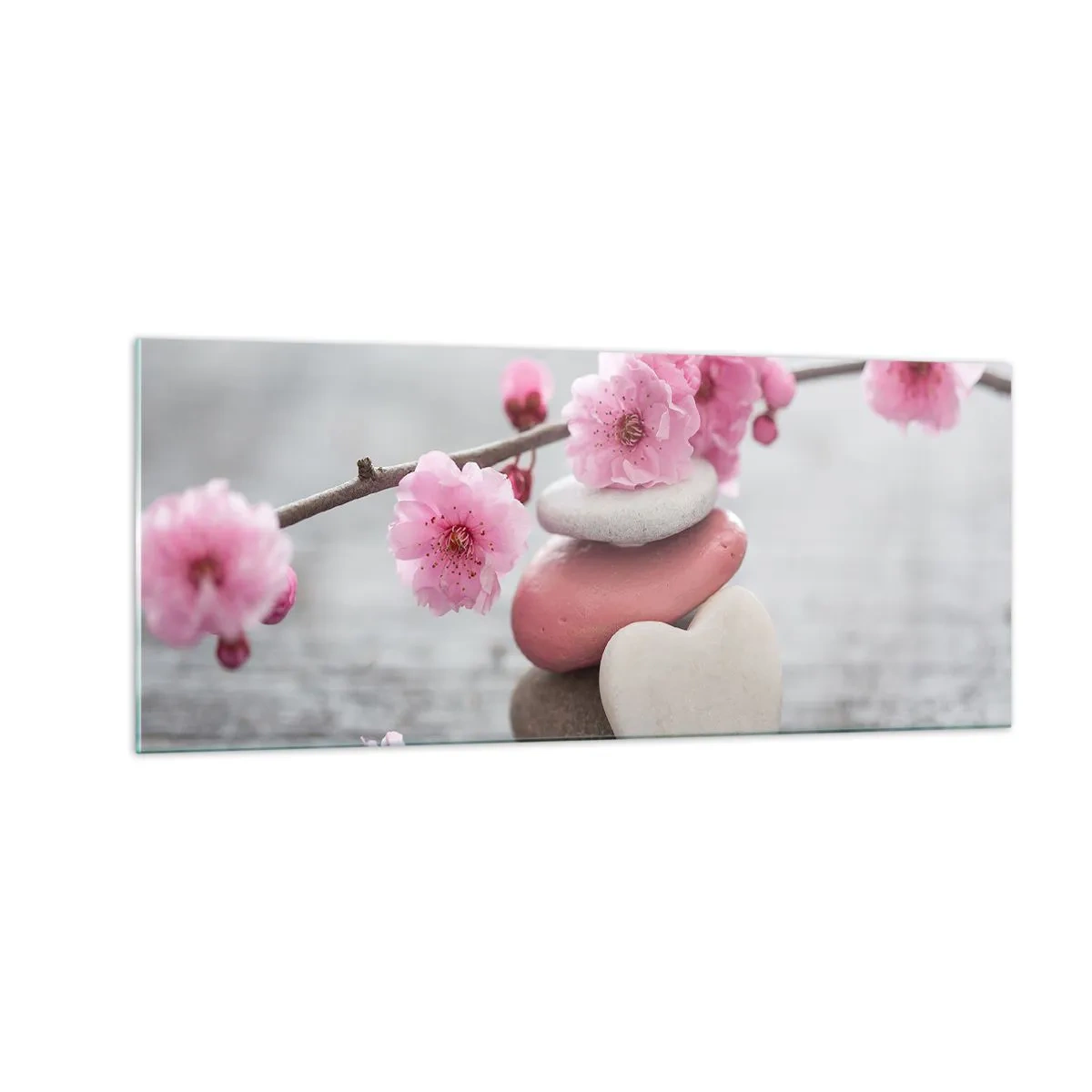 Quadro su vetro - Serenità con fiori di ciliegio - 100x40 cm