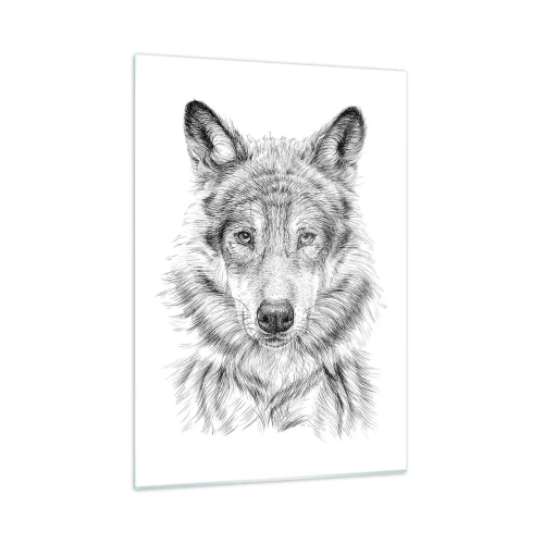 Quadro su vetro - Schizzo in bianco e nero di una testa di lupo su uno sfondo bianco - 50x70cm - Condottiero nato - Decorazione murale moderna per soggiorno e camera da letto ARTTOR