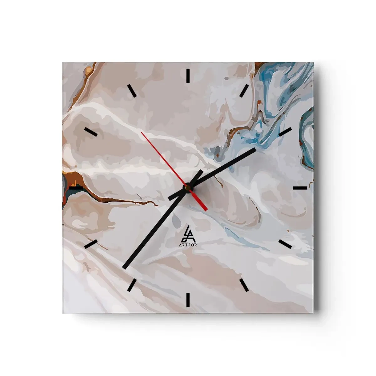 Orologio da parete - Orologio in Vetro - Motivo astratto nei toni del bianco e del blu - 30x30cm - Meandri blu sotto il bianco - Decorazione murale moderna per soggiorno e camera da letto ARTTOR