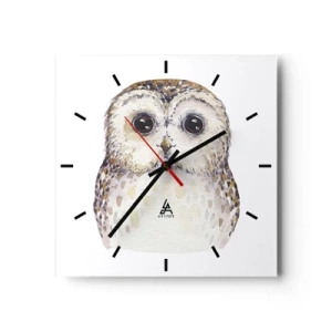 Orologio da parete - Orologio in Vetro - Ritratto di un gufo su uno sfondo chiaro con colori delicati - 30x30cm - Guardami negli occhi - Decorazione murale moderna per soggiorno e camera da letto ARTTOR