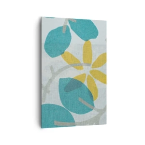 Quadro su tela - Stampe su Tela - Foglie nei toni del turchese e del giallo su uno sfondo chiaro - 80x120cm - Tra le foglie azzurre - Decorazione murale moderna per soggiorno e camera da letto ARTTOR