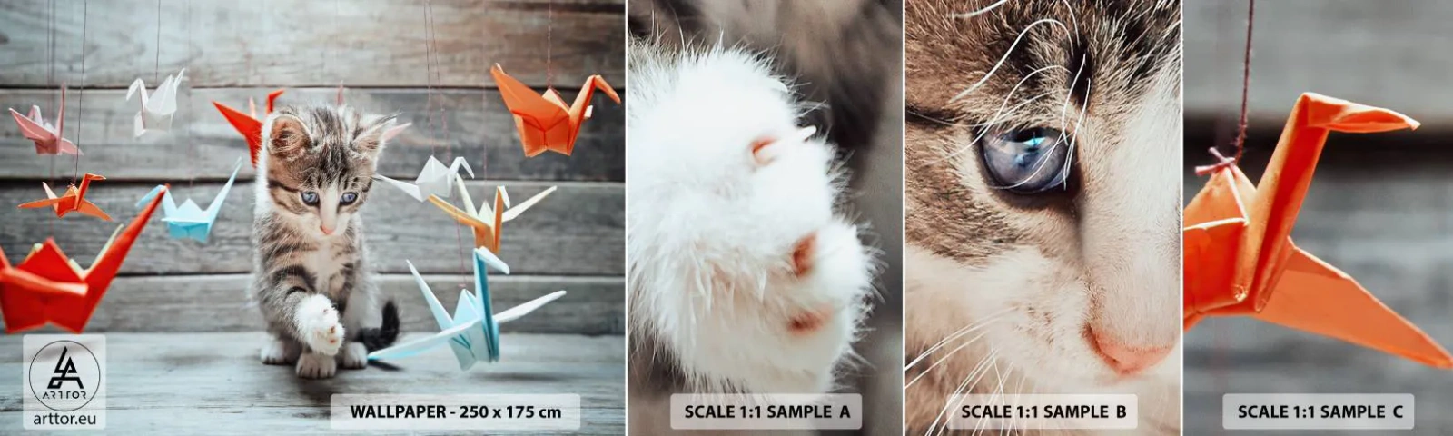 Campione Di Fotomurale Standard Eco - Prima lezione - Animali, Gatto, Origami - 100x30 cm