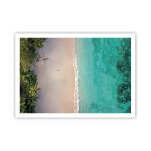 Poster - Vista aerea di una spiaggia tropicale con acqua turchese - 100x70cm - Spiaggia del paradiso - Decorazione murale moderna per soggiorno e camera da letto ARTTOR