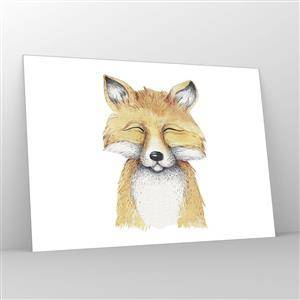 Quadro su vetro - Una simpatica volpe con gli occhi chiusi su uno sfondo bianco - 100x70cm - Umore da volpe - Decorazione murale moderna per soggiorno e camera da letto ARTTOR