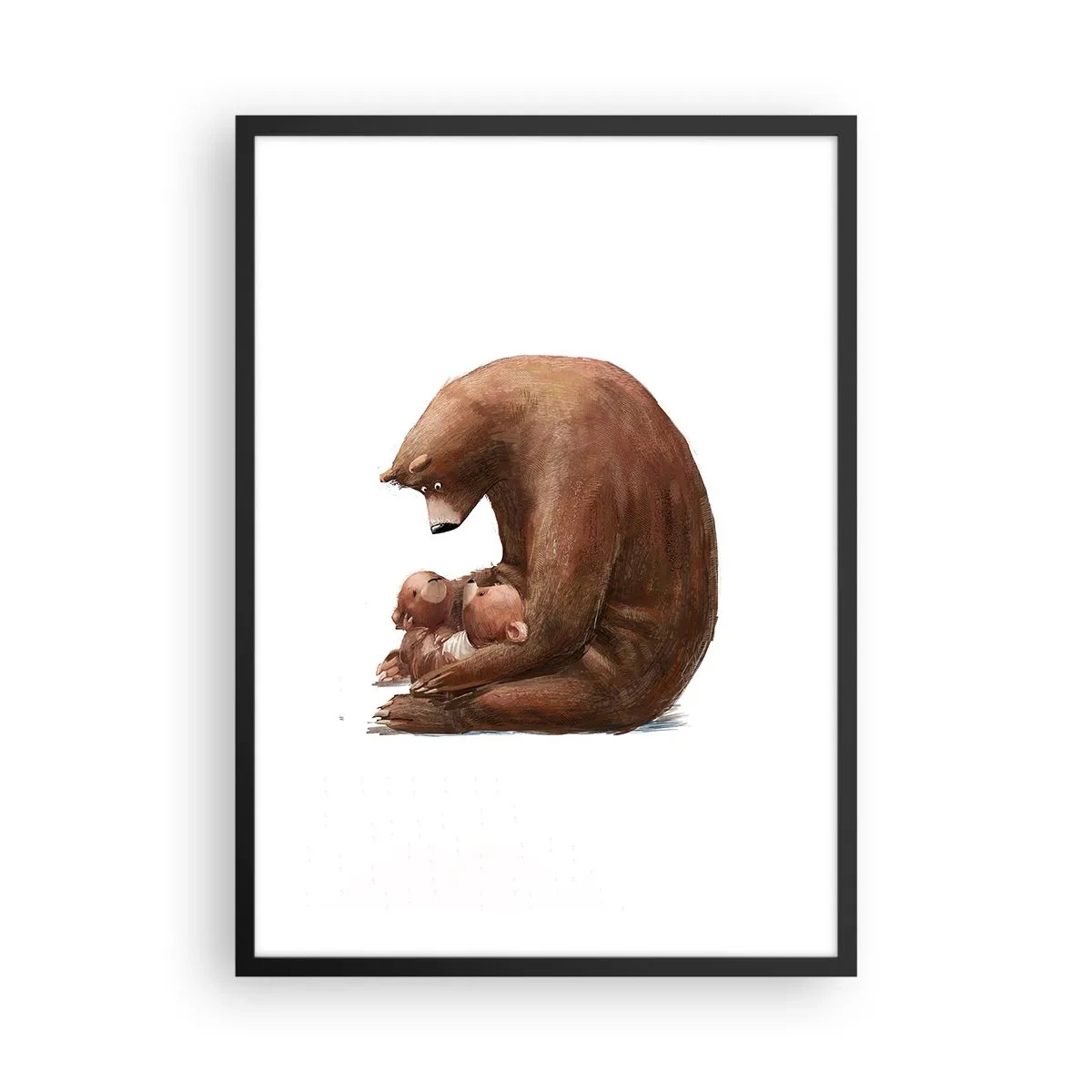 Poster in cornice nera - Mamma orsa abbraccia due orsetti in un abbraccio sincero - 50x70cm - Sogni d'oro, bambini - Decorazione murale moderna per soggiorno e camera da letto ARTTOR