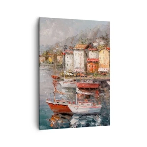 Quadro su tela - Stampe su Tela - Paesaggio marino con barche e case colorate - 50x70cm - Molo romantico - Decorazione murale moderna per soggiorno e camera da letto ARTTOR