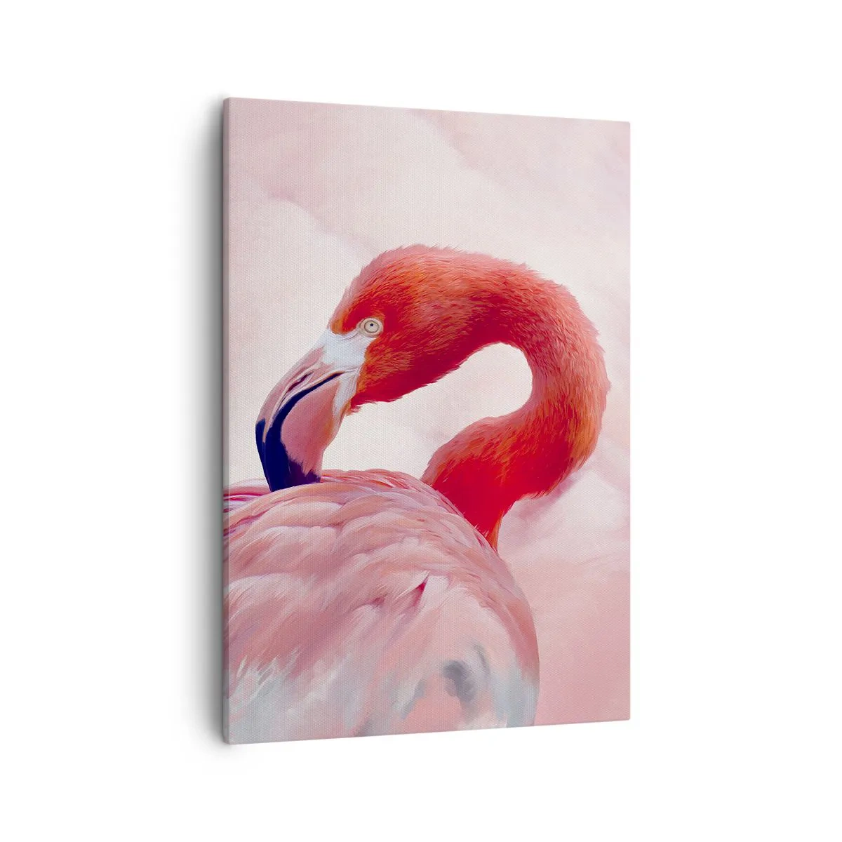 Quadro su tela - Stampe su Tela - Un fenicottero nei toni del rosa su uno sfondo chiaro - 50x70cm - Bellezza alata - Decorazione murale moderna per soggiorno e camera da letto ARTTOR