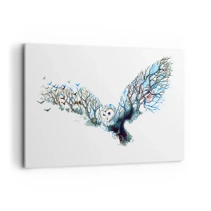 Quadro su tela - Stampe su Tela - Grafica artistica di un gufo con le ali spiegate - 120x80cm - Sulle ali del bosco - Decorazione murale moderna per soggiorno e camera da letto ARTTOR