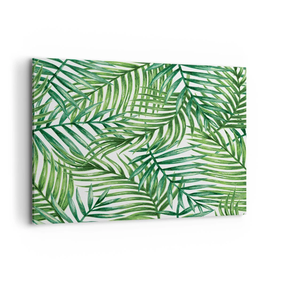 Quadro su tela - Stampe su Tela - Foglie di palma tropicali verdi su sfondo chiaro - 120x80cm - Sotto un baldacchino verde - Decorazione murale moderna per soggiorno e camera da letto ARTTOR