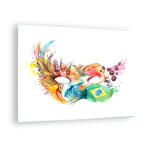 Quadro su vetro - Una maschera colorata ispirata al carnevale brasiliano - 70x50cm - Il Brasile accoglie con la samba - Decorazione murale moderna per soggiorno e camera da letto ARTTOR