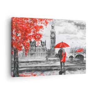 Quadro su tela - Stampe su Tela - Scena romantica con il Big Ben e un ombrello rosso - 70x50cm - Innamorati a Londra - Decorazione murale moderna per soggiorno e camera da letto ARTTOR