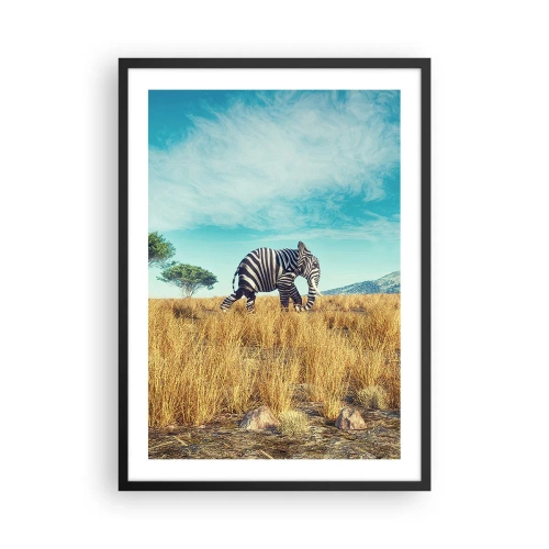 Poster in cornice nera - Una zebra con il corpo di un elefante sullo sfondo della savana africana - 50x70cm - Il grigio non è più di moda - Decorazione murale moderna per soggiorno e camera da letto ARTTOR