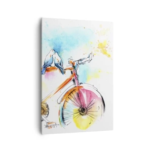 Quadro su tela - Stampe su Tela - Dipinto ad acquerello colorato di una bicicletta con uccelli seduti sopra - 70x100cm - In due in bicicletta - Decorazione murale moderna per soggiorno e camera da letto ARTTOR