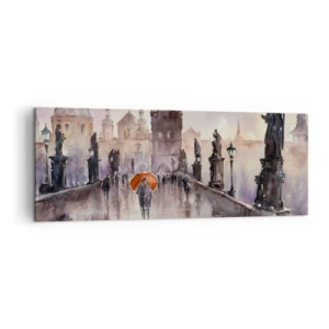 Quadro su tela - Stampe su Tela - Vista romantica di un ponte con un ombrello sullo sfondo di una città serale - 140x50cm - Le persone non cambiano - Decorazione murale moderna per soggiorno e camera da letto ARTTOR