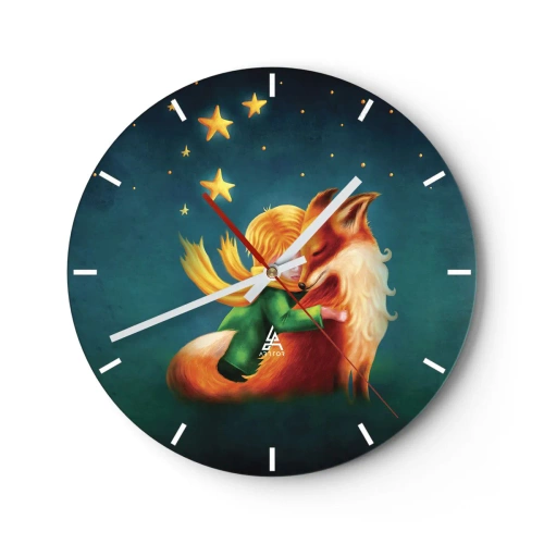 Orologio da parete - Orologio in Vetro - Il Piccolo Principe abbraccia una volpe sotto un cielo stellato - 30x30cm - Il piccolo principe - Decorazione murale moderna per soggiorno, cucina e camera da letto ARTTOR