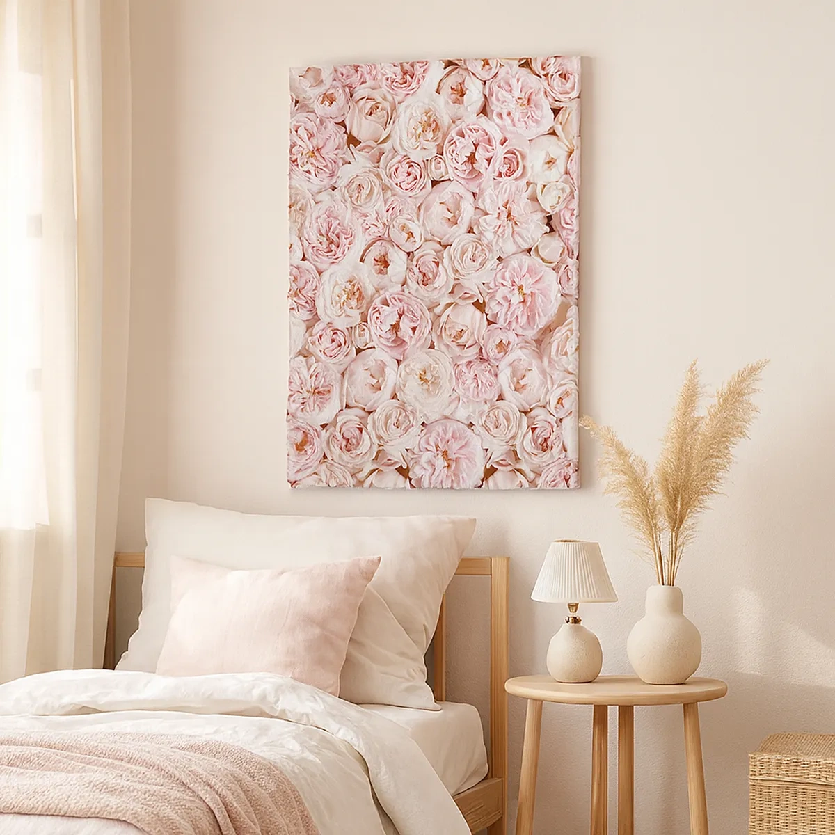 Quadro su tela - Stampe su Tela - Delicate rose in tonalità di rosa su tutta la superficie - 50x70cm - Coperto di rose - Decorazione murale moderna per soggiorno e camera da letto ARTTOR