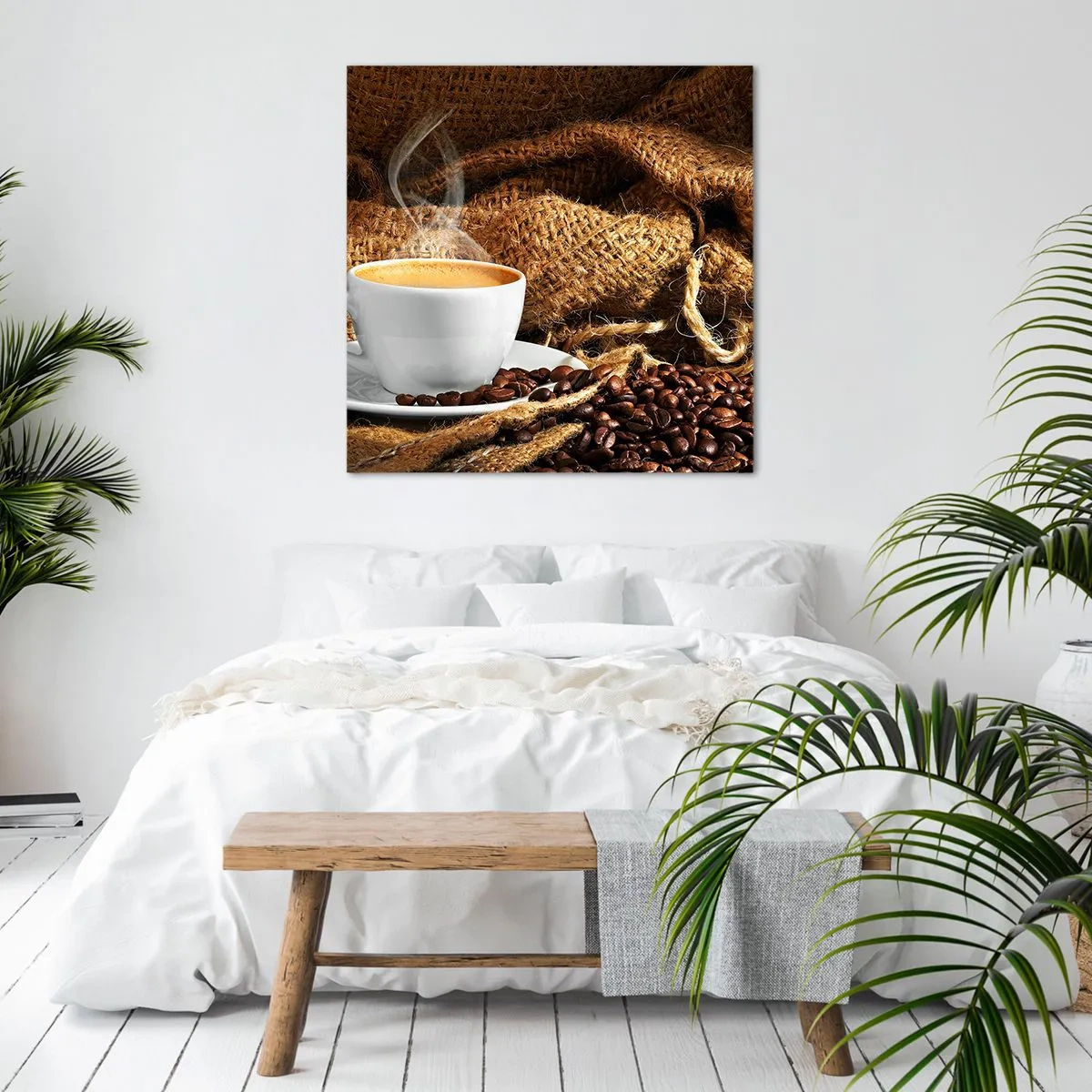 Quadro su tela - Stampe su Tela - L'odore di caffè con la schiuma del colore del miele - 30x30 cm
