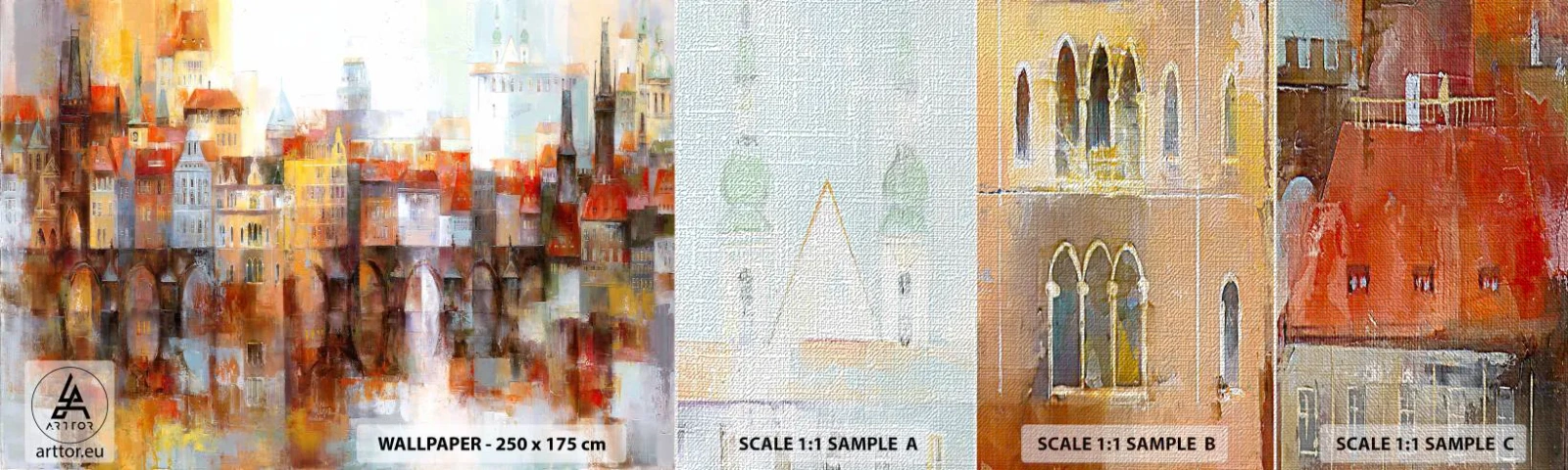 Campione di Fotomurale Premium Canvas - Anche sotto il ponte è bello - Città, Praga, Architettura - 100x30 cm