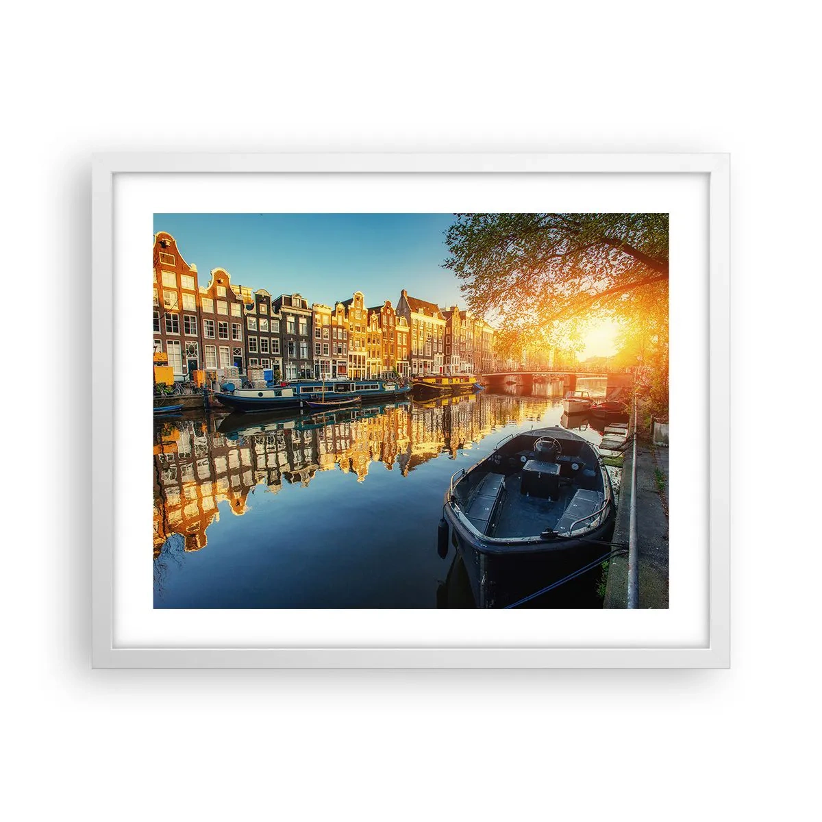 Poster in cornice bianca - L'alba ad Amsterdam - 50x40 cm