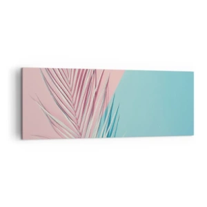 Quadro su tela - Stampe su Tela - Foglia tropicale su uno sfondo di tonalità pastello di rosa e blu - 140x50cm - Impressione tropicale - Decorazione murale moderna per soggiorno e camera da letto ARTTOR