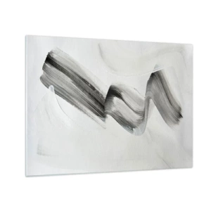 Quadro su vetro - Pennellata astratta grigia su sfondo chiaro - 70x50cm - Casualmente per divertimento - Decorazione murale moderna per soggiorno e camera da letto ARTTOR